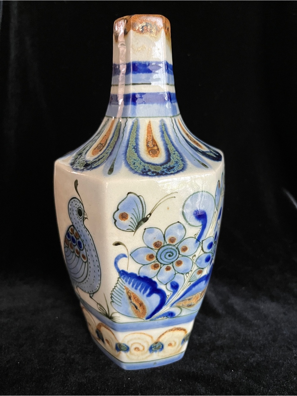 Ken Edwards El Palomar Tonala Mexico Pottery Bird Flower Tall VASE or Decanter